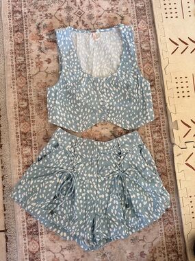 Free people Light Blue & White Polka Dot Two-Piece Set